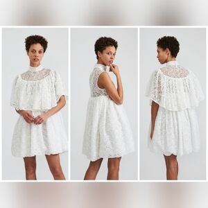 NWT Batsheva Percy White Lace Romantic Feminine Dress with Detachable Shawl